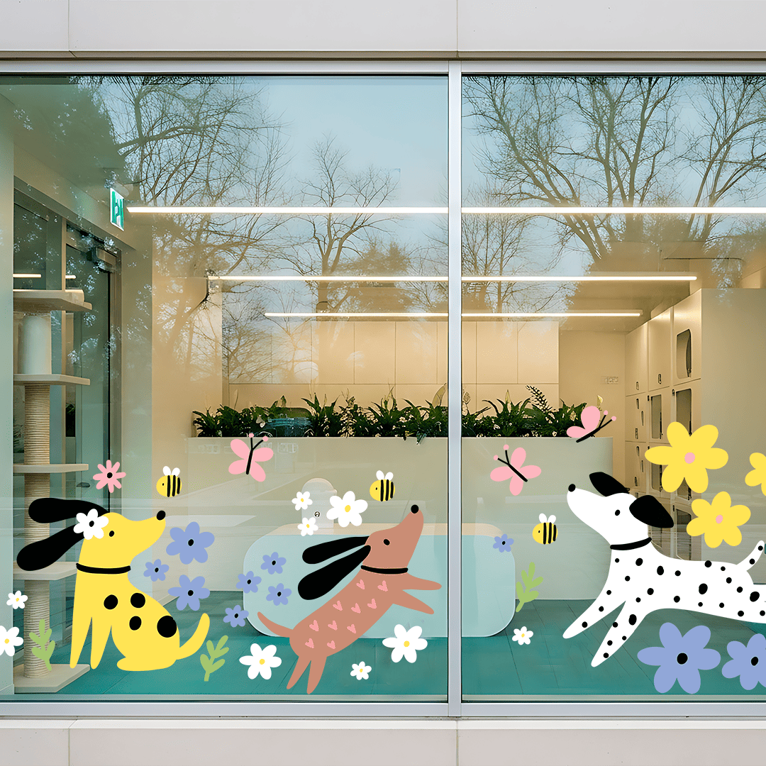 декор к 8 марта фото, весенние наклейки на витрины фото, как украсить витрину к 8 марта фото, весенний декор витрин фото, наклейки на окна к весне фото, украсить магазин к весне фото, украсить витрину к весне фото, наклейки на окна цветы фото, весенние песики фото, наклейки собаки в цветах фото, декор с песиками фото, пет френдли декор фото, наклейки на окна собачки фото, украшение зоомагазина весна фото, весенние хвостики наклейки фото, милые щенки декор фото, наклейки на стекло песики фото, весеннее оформление с животными фото, цветочные собачки фото, интерьерные наклейки собаки фото, наклейки на витрины зоомагазин фото, наклейки для пет-френдли заведений фото